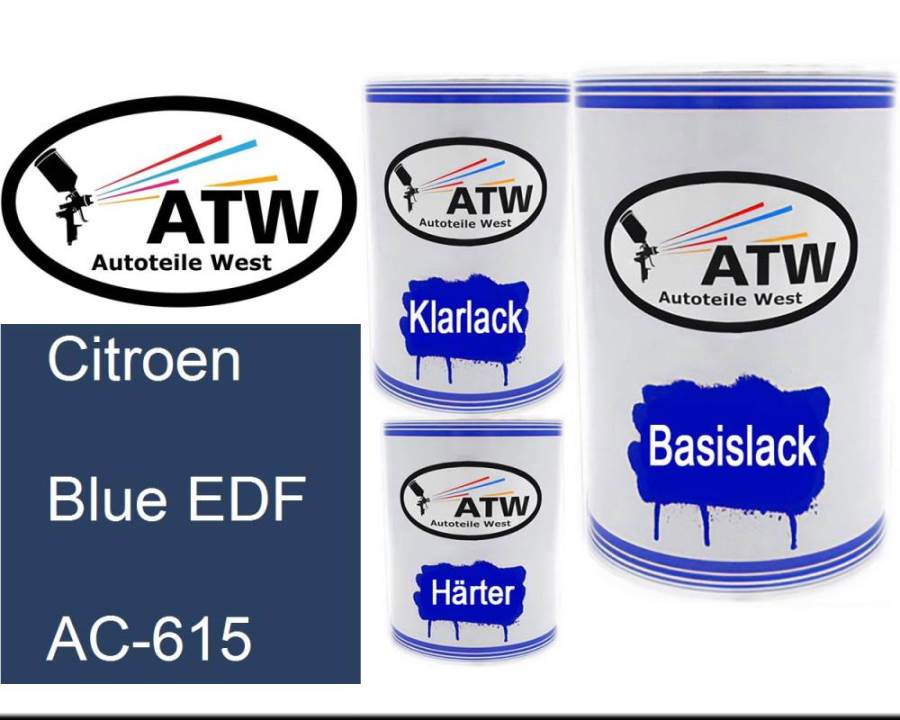 Citroen, Blue EDF, AC-615: 500ml Lackdose + 500ml Klarlack + 250ml Härter - Set, von ATW Autoteile West.
